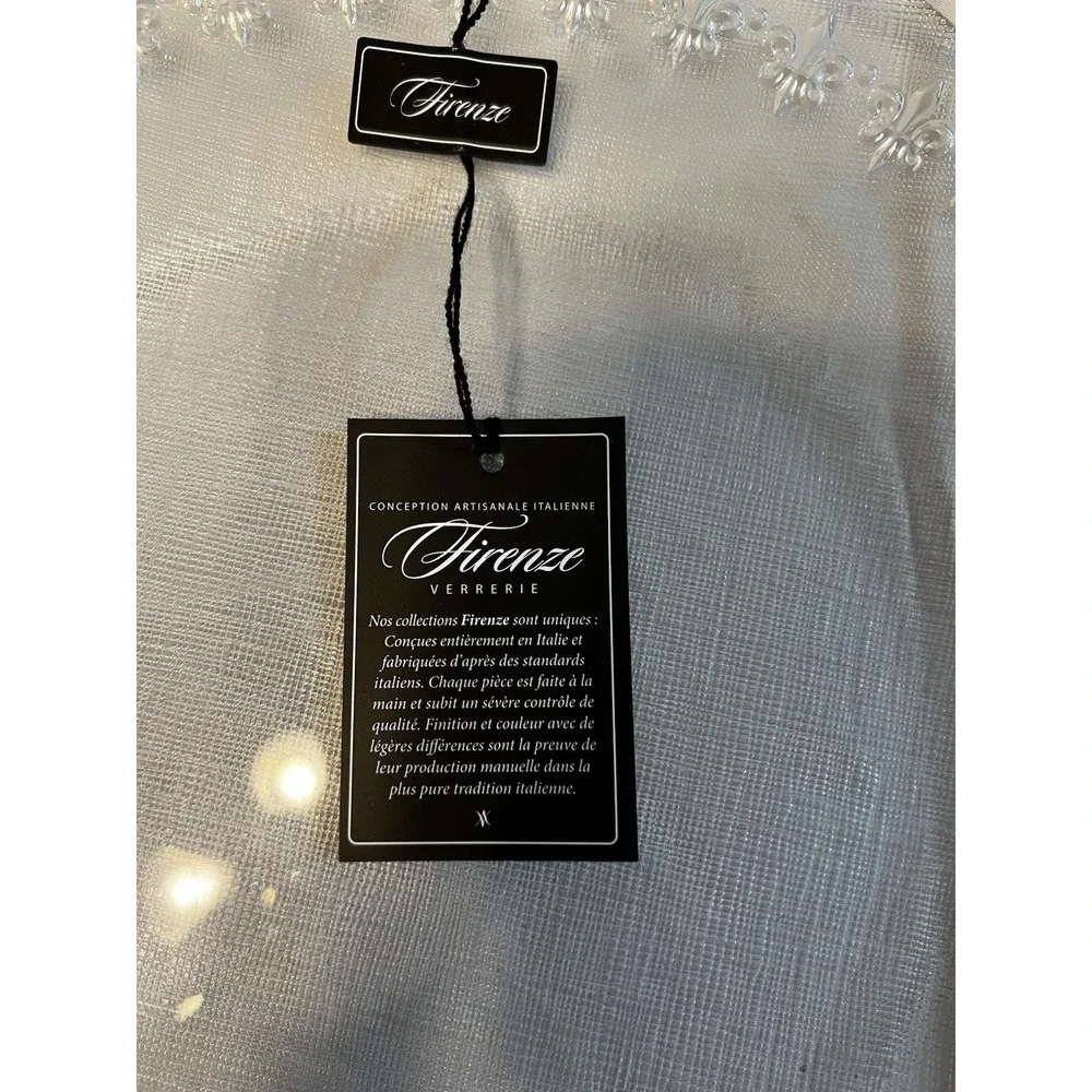 Firenze Verrerie‎ Italian Glass Platter Fleur de Lis Embossed Clear 13 inch NWT